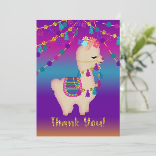 Llama danke! | Imitate Glitzer Dankeskarte (Stehend Vorderseite)