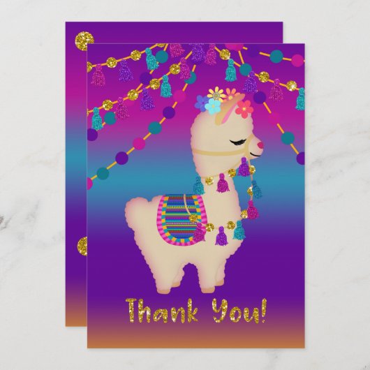 Llama danke! | Imitate Glitzer Dankeskarte (Vorne/Hinten)