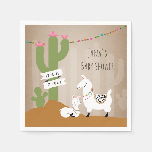 Llama Desert Cactus Girl Baby Dusche Serviette (Vorderseite)
