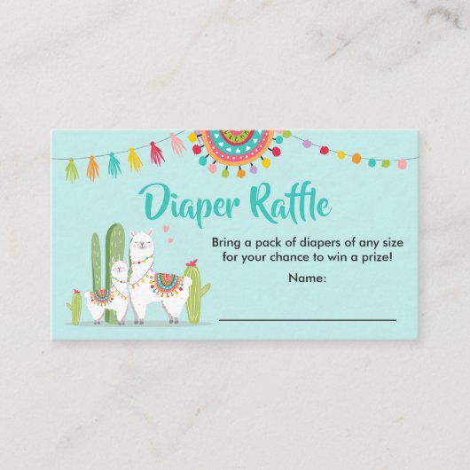 Llama Diaper Raffle Card Fiesta Cactus Baby Dusche Begleitkarte (Vorderseite)