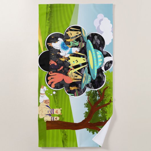 Llama Dreams Llama vs Evil Tintenfisch Epic Space Strandtuch (Vorderseite)