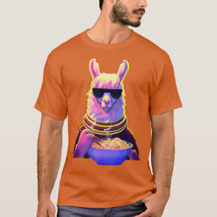 Llama Eating Ramen Noodles Cool Anime Llamas Foodi T-Shirt
