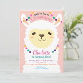 Llama Einladung zum Geburtstag. Rosa Alpaca laden  (Stehend Vorderseite)