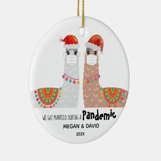 Llama Erste Pandemie Verheiratet Funny Weihnachtsm Keramik Ornament (Rechts)