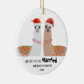 Llama Erste Weihnachtsfeier Verheiratete Funny Wei Keramik Ornament (Rechts)
