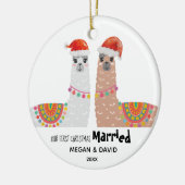 Llama Erste Weihnachtsfeier Verheiratete Funny Wei Keramik Ornament (Links)