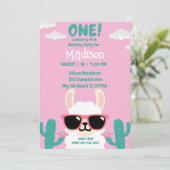 Llama Erster Geburtstag Pink Green Party Einladung (Stehend Vorderseite)