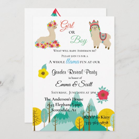 Llama-farbiges Party Einladung (Vorne/Hinten)