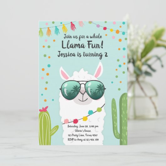 Llama Fiesta Birthday Alpaca Fiesta Einladung (Stehend Vorderseite)