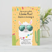 Llama Fiesta Birthday Alpaca Fiesta Yellow Girl Einladung (Stehend Vorderseite)