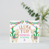 Llama, Fiesta Birthday Einladung Postkarte (Stehend Vorderseite)