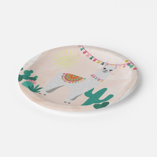 Llama fiesta rosa Party Pappteller (Schrägansicht)