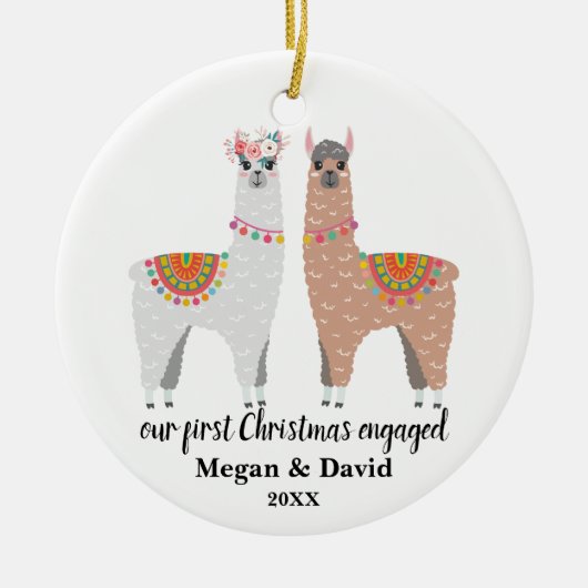 Llama First Christmas Engaged or married Keramik Ornament (Vorne)