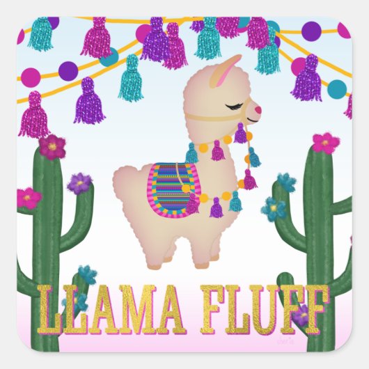 LLAMA FLUFF Square Leckerei Bag Toppers Quadratischer Aufkleber (Vorderseite)