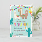 Llama Fun 1. Geburtstag Einladung (Stehend Vorderseite)
