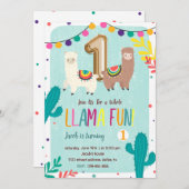 Llama Fun 1. Geburtstag Einladung (Vorne/Hinten)