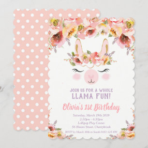 Llama Fun 1. Geburtstag Einladungen Girls Floral