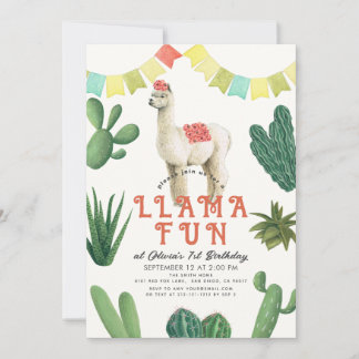 Llama Fun Alpaca Cactus 1. Geburtstag Einladung