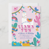 Llama Fun Alpaca Girl Pink 1. Geburtstag Einladung (Vorderseite)