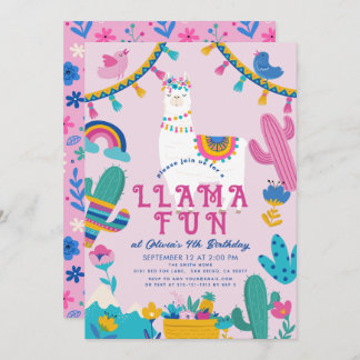 Llama Fun Alpaca Girl Pink Geburtstag Einladung