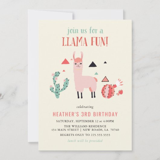 Llama Fun Birthday Party Einladung (Vorderseite)
