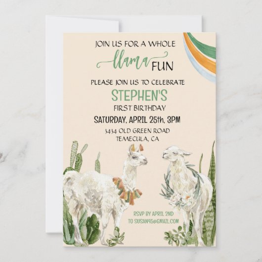 Llama Fun Birthday Party Fiesta Cactus Einladung (Vorderseite)