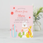 Llama Fun Birthday Pink Einladung (Stehend Vorderseite)