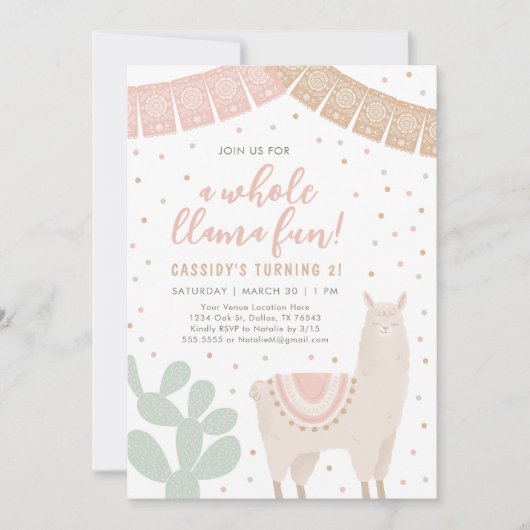 Llama Fun Llama Alpaca Girl Birthday Einladung (Vorderseite)