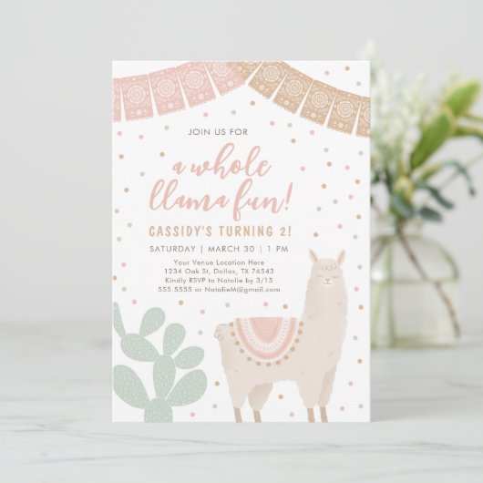 Llama Fun Llama Alpaca Girl Birthday Einladung (Stehend Vorderseite)