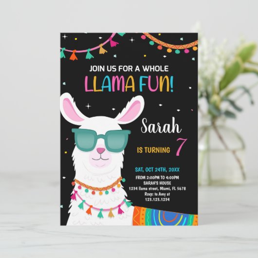 Llama Fun Llama Einladungen zum Geburtstag (Stehend Vorderseite)