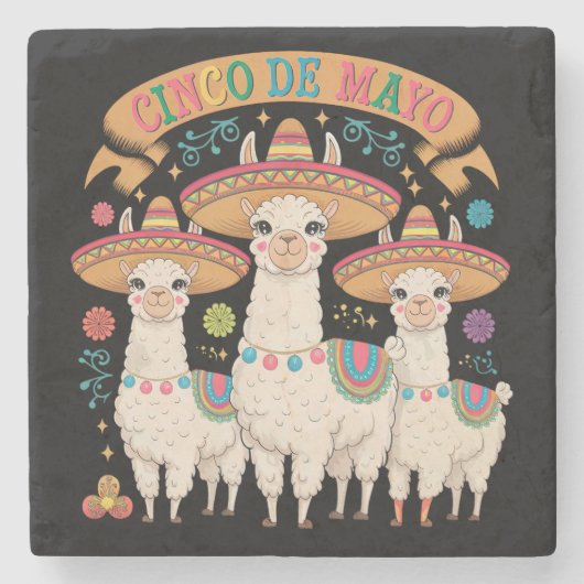 Llama Funny Cinco De Mayo Fiesta Party Steinuntersetzer (Vorderseite)