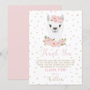 Llama Geburtstag Danke Karte Blush Floral Mädchen