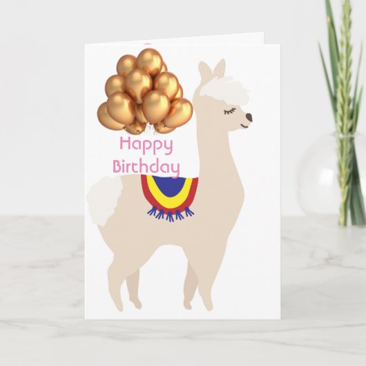 Llama Geburtstag, Geburtstagsballons Karte (Vorderseite)