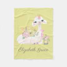 Llama Gelb und Weiß mit Blumen Babydecke