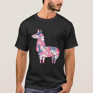Llama Gemusterte Blumentierkunst Begeisterung T-Shirt