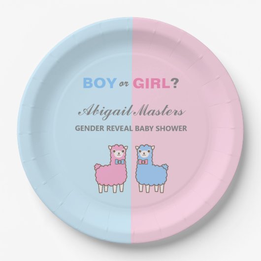 Llama Gender Reveal Baby Shower Pappteller (Vorderseite)