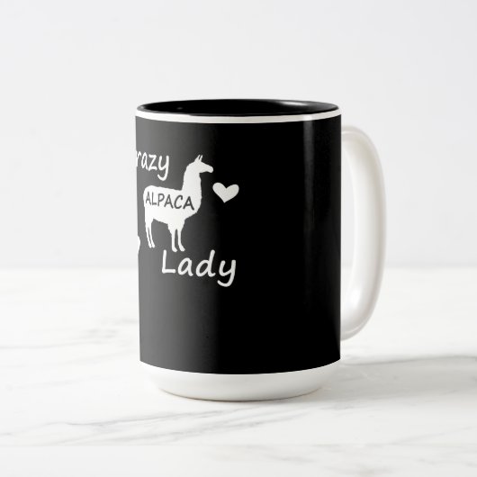 Llama Gift | Crazy Alpaca Lady Zweifarbige Tasse (VorderseiteRechts)