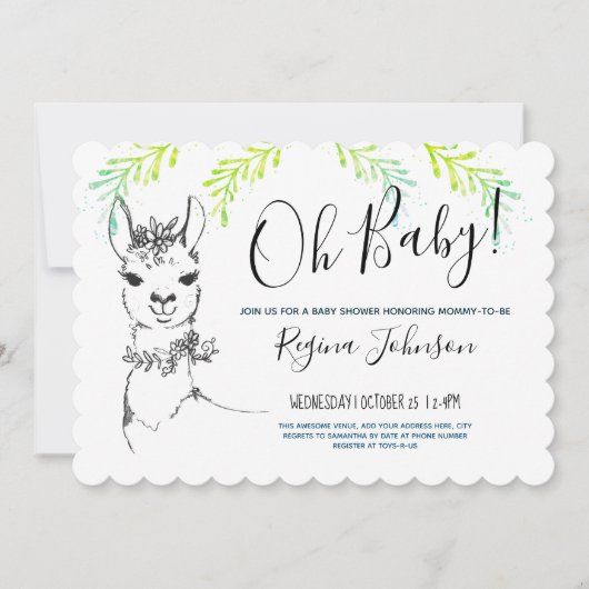 Llama Girl Baby Shower Einladung (Vorderseite)