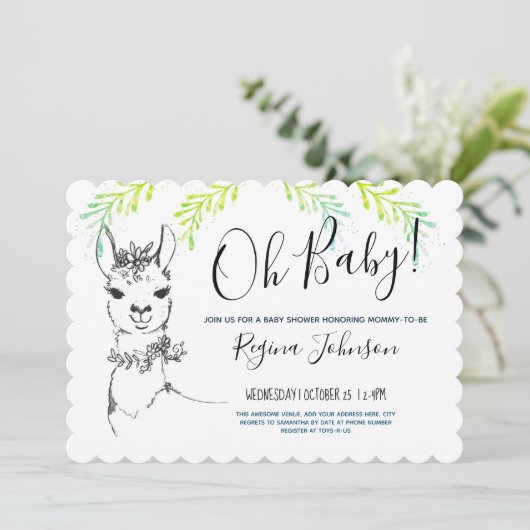 Llama Girl Baby Shower Einladung (Stehend Vorderseite)