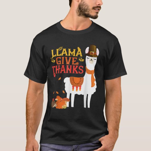 Llama Give Danke Funny Llama Pilgrim Erntedank T-Shirt (Vorderseite)