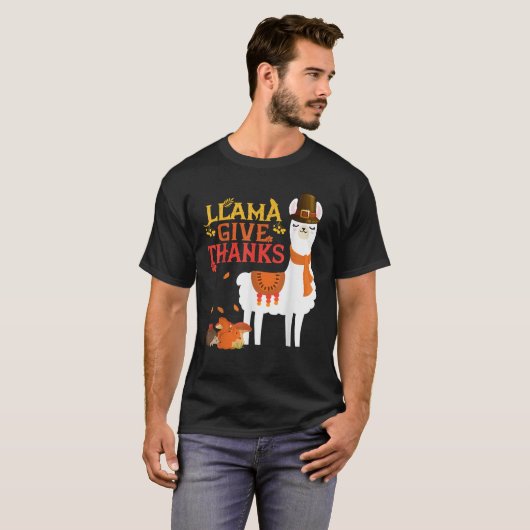 Llama Give Danke Funny Llama Pilgrim Erntedank T-Shirt (Vorne ganz)