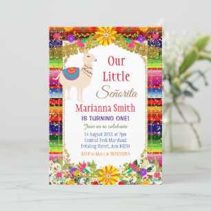Llama Gold farbenfrohe mexikanische Fiesta Geburts Einladung