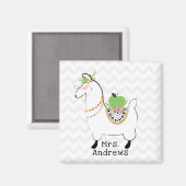 Llama Green Apple Floral Zickzack Magnet (Vorderseite/Rückseite)