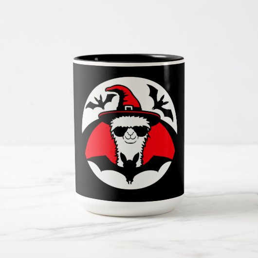 Llama Halloween Witch Hat Bats Cool Animal Party Zweifarbige Tasse (Mittel)