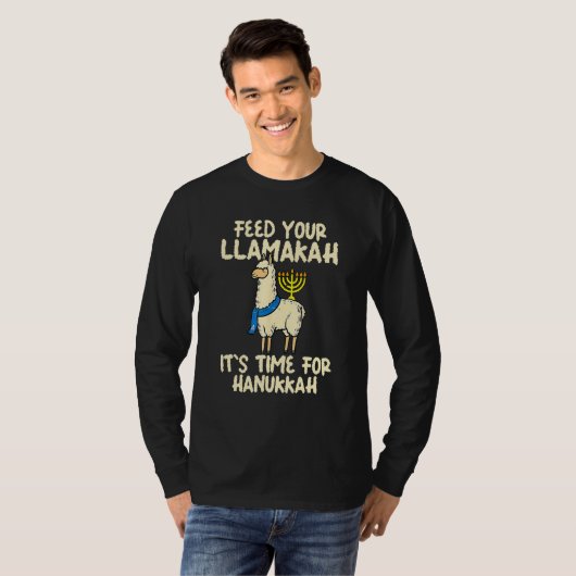 Llama Hanukkah Pajamas Chanukah Feed Your Llamakah T-Shirt (Vorne ganz)