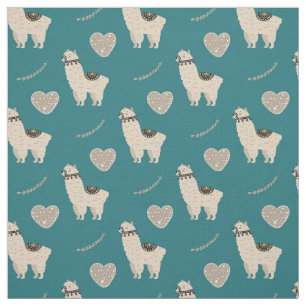 Llama Heart Liebe Muster auf Aquamarinen Stoff