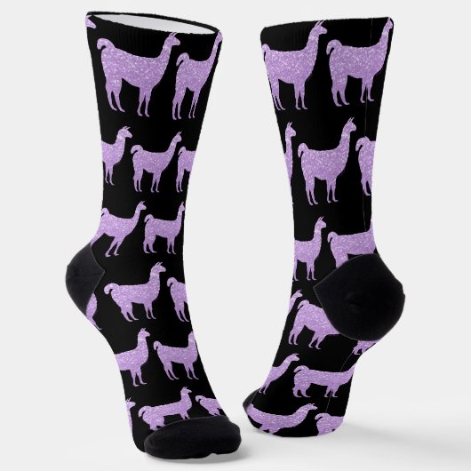 Llama Hellvioletter Glitzer Muster schwarz Socken (Gewinkelt)