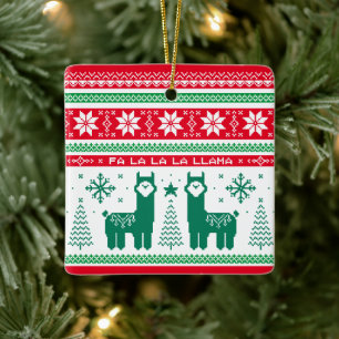 Llama Holiday Ugly Sweater Keramikornament