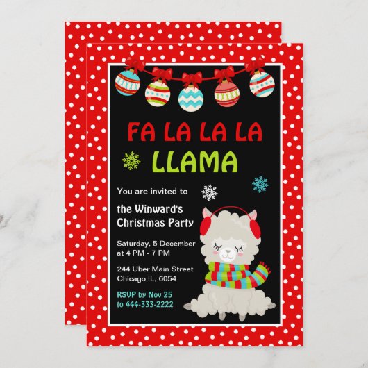 Llama Holiday Weihnachts-Party Einladung (Vorne/Hinten)