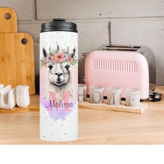 Llama Hübsch Farm Animal Monogram Wildblume Thermosbecher